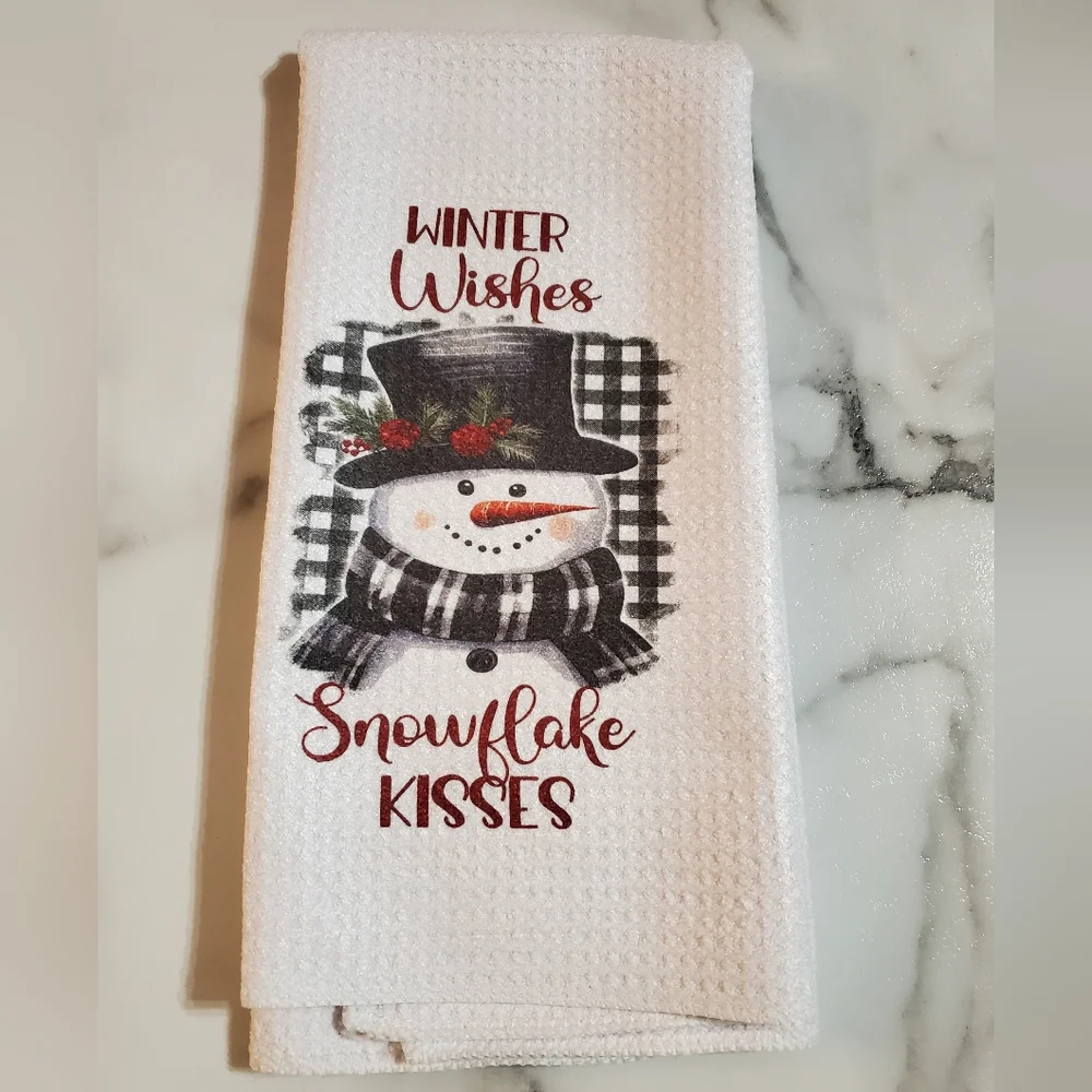 Winter Wishes Snowflake Kisses Waffle Knit Tea Towel